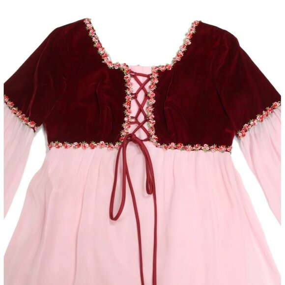 Vtg 1970s Velvet Lace Up Ren Faire Medieval  Pink Princess Maxi Dress sz M /060 - Picture 2 of 6